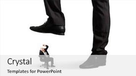  Presentation with robotic leg - Slide deck enhanced with trample down heads - scared senior businessman under big background and a white colored foreground