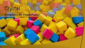  Presentation with foam - Amazing presentation design having trampoline - colored foam rubber cubes background backdrop and a gold colored foreground