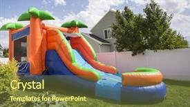  Presentation with bounce - PPT theme with trampoline - inflatable bounce house water slide background and a tawny brown colored foreground