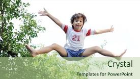  Presentation with ethnies jumping up in the air - Slides with trampoline - jumping kid in the air background and a mint green colored foreground