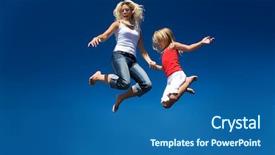  Presentation with daughter mother - Amazing slides having trampoline - mother and her daughter jumping backdrop and a ocean colored foreground