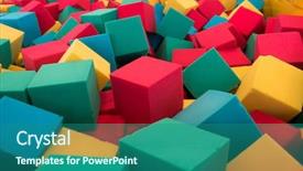  Presentation with playground - PPT layouts with trampoline - multicolored foam cubes background and a ocean colored foreground
