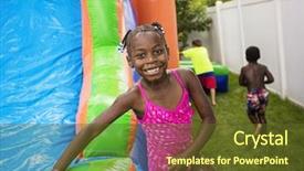  Presentation with bounce - PPT theme consisting of trampoline - smiling little girl playing outdoors background and a tawny brown colored foreground