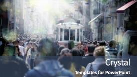  Presentation with rush hour - Slide deck with tramwa - image of people walking background and a ocean colored foreground