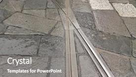  Presentation with tracks - Beautiful PPT theme featuring tramway tracks and stone street backdrop and a  colored foreground