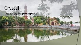  Presentation with vietnam hanoi - PPT layouts consisting of tran quoc temple in hanoi background and a light gray colored foreground