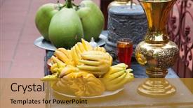  Presentation with vietnam hanoi - PPT layouts enhanced with tran quoc temple in hanoi background and a gold colored foreground