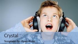  Presentation with music singing - Presentation design consisting of trance - cheerful teen boy listening background and a light blue colored foreground