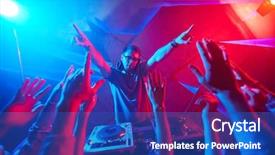  Presentation with disco in night club - Colorful presentation enhanced with trance - deejay and crowd raving backdrop and a cobalt blue colored foreground