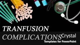  Presentation with medical pills - Slide deck with tranfusion-complications-text-on-medical background and a black colored foreground