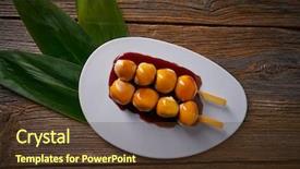  Presentation with asian dumplings in broth bowl - Slide set consisting of tranning - asian glutinous rice sticky dumplings background and a tawny brown colored foreground