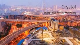  Presentation with china shanghai - Theme enhanced with tranportation - nanpu bridge at night shanghai background and a light blue colored foreground