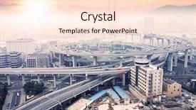  Presentation with china shanghai - Colorful PPT theme enhanced with tranportation - nanpu bridge at night shanghai backdrop and a lemonade colored foreground