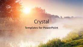  Presentation with tree river - Slides with tranquil - fantastic foggy river with fresh background and a lemonade colored foreground