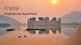  Presentation with morning sunrise - PPT theme consisting of tranquil-morning-at-famous-indian background and a coral colored foreground