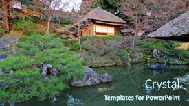  Presentation with tranquil - Amazing presentation theme having tranquil-scene-with-wooden-house backdrop and a tawny brown colored foreground