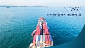  Presentation with container ship - Audience pleasing slide set consisting of tranquil sea with cargo container ship in morning backdrop and a sky blue colored foreground