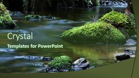  Presentation with river flowing - Colorful presentation design enhanced with tranquil-softly-flowing-river backdrop and a tawny brown colored foreground
