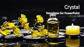  Presentation with tranquil spa - Slides featuring tranquil spa scene -burning candle and yellow orchid and massage oil on pebbles background and a black colored foreground