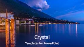  Presentation with tranquil - Audience pleasing slide set consisting of tranquil sunset and evening illuminations of the beautiful town of malcesine on lake garda in italy backdrop and a navy blue colored foreground