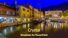  Presentation with tranquil - Audience pleasing PPT theme consisting of tranquil sunset and evening illuminations of the beautiful town of malcesine on lake garda in italy backdrop and a tawny brown colored foreground
