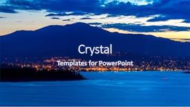  Presentation with tranquil - Slide deck with tranquil sunset and evening illuminations of the beautiful town of nanaimo on pacific ocean in vancouver canada background and a navy blue colored foreground