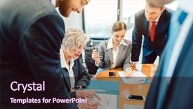  Presentation with data meeting - Presentation theme featuring transact - business people in the office background and a wine colored foreground