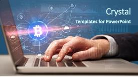  Presentation with global laptop - Amazing presentation design having transaction - hand checking on laptop global backdrop and a ocean colored foreground