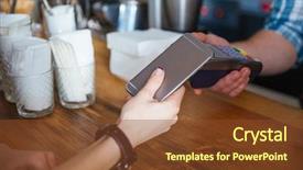  Presentation with waiter - Beautiful PPT theme featuring transaction - woman paying for coffee backdrop and a tawny brown colored foreground