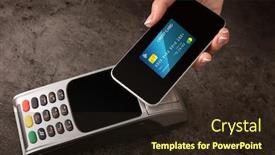  Presentation with card transaction - Slide set with transaction completed on terminal with mobile credit card background and a wine colored foreground