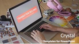  Presentation with text analytics stock exchange - Slides enhanced with transaction declined text on display background and a tawny brown colored foreground