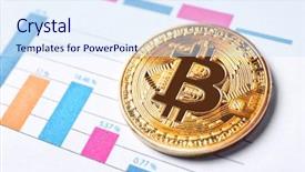  Presentation with trading - Colorful presentation design enhanced with transactional analysis - golden bitcoin on chart finance backdrop and a sky blue colored foreground