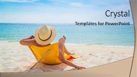  Presentation with tropical leave - Theme having transat at the tropical beach background and a light blue colored foreground