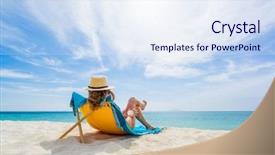  Presentation with straw - Slide deck enhanced with transat at the tropical beach background and a sky blue colored foreground