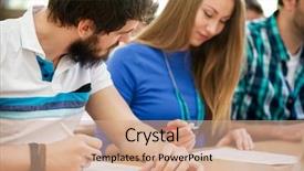  Presentation with test exam student - Amazing presentation theme having education student cheating on exams backdrop and a coral colored foreground