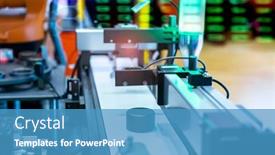  Presentation with machine assembly - Theme with transducer-on-industrial-machine-robot background and a teal colored foreground