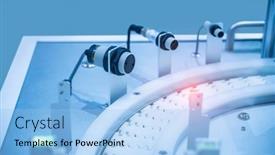  Presentation with machine assembly - Presentation having transducer-on-industrial-machine-robot background and a light blue colored foreground