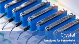  Presentation with machine assembly - Presentation theme enhanced with transducer-on-industrial-machine-robot background and a teal colored foreground