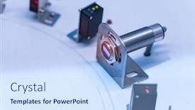  Presentation with machine assembly - Slide deck with transducer-on-industrial-machine-robot background and a sky blue colored foreground