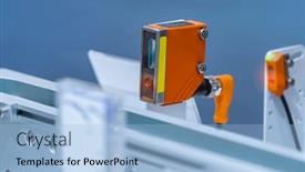  Presentation with machine assembly - PPT theme with transducer-on-industrial-machine-robot background and a light blue colored foreground