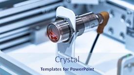  Presentation with machine assembly - Presentation theme featuring transducer-on-industrial-machine-robot background and a sky blue colored foreground