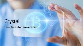  Presentation with transparent screen - Colorful slide deck enhanced with transeparent electronics - business technology and cryptocurrency concept backdrop and a light blue colored foreground