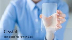  Presentation with transparent electronics - Amazing presentation design having transeparent electronics - business technology and people concept backdrop and a light blue colored foreground