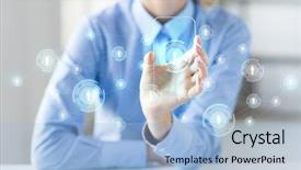  Presentation with social business people network - Colorful PPT layouts enhanced with transeparent electronics - business technology social network backdrop and a  colored foreground