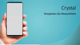  Presentation with transparent electronics - Amazing presentation having transeparent electronics - male hand holding bezel-less smartphone backdrop and a light blue colored foreground