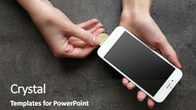  Presentation with money transfer - Audience pleasing PPT layouts consisting of transfer money - hands holding smart phone backdrop and a  colored foreground