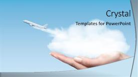  Presentation with role play woman and man - Audience pleasing slides consisting of transfer projects - woman holding cloud with plane backdrop and a light blue colored foreground