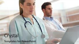  Presentation with nurse - Amazing theme having transfering medical instructions to workteam backdrop and a  colored foreground