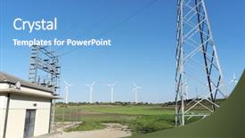  Presentation with high voltage - Colorful slides enhanced with transform systems - high voltage substation and windmills backdrop and a teal colored foreground