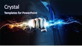  Presentation with lightning - PPT theme having vuca - businessman holding lightning in fist background and a navy blue colored foreground